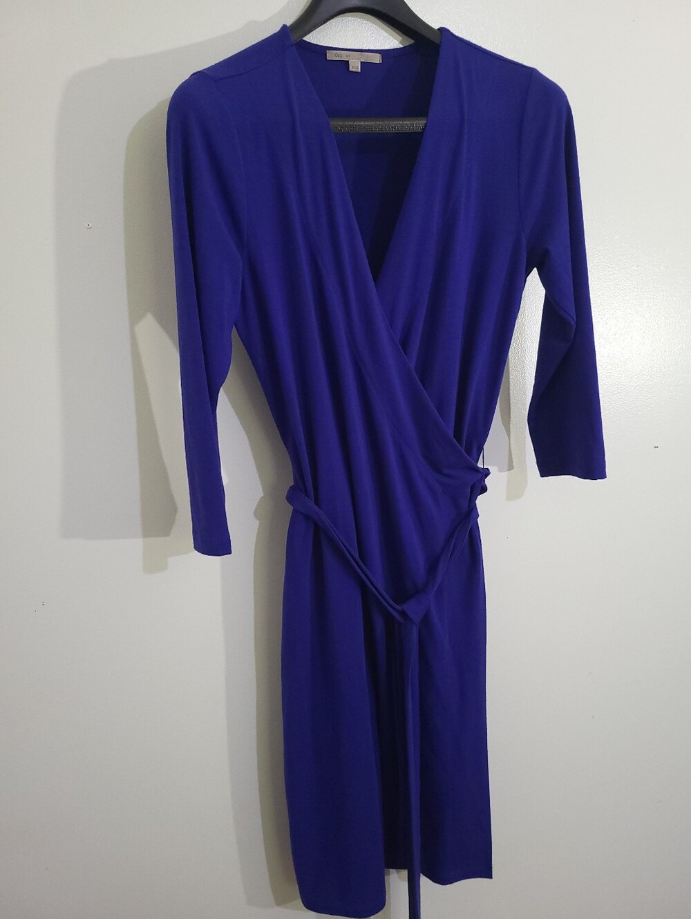 GAP Cobalt Blue True Wrap Dress – Size S – Soft Knit Tie-Waist